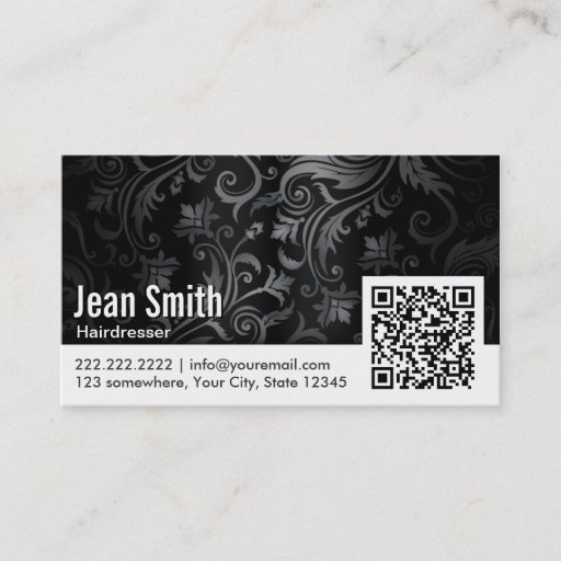 Customizable Floral Ornament QR Code Hairdresser Business Card