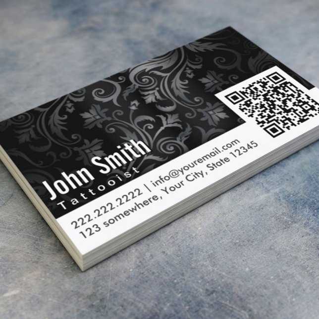 Floral Ornament QR Code Tattoo Art Business Card (Creator Uploaded)