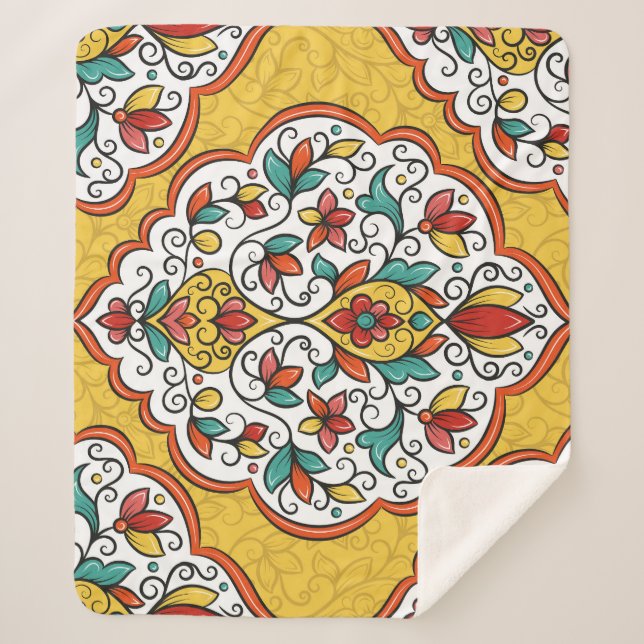 Floral Ornament: Turkish Indian Motifs. Sherpa Blanket (Front)