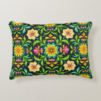 Floral Ornamental Pattern in Vibrant Colors Accent Pillow