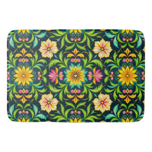 Floral Ornamental Pattern in Vibrant Colors Bath Mat