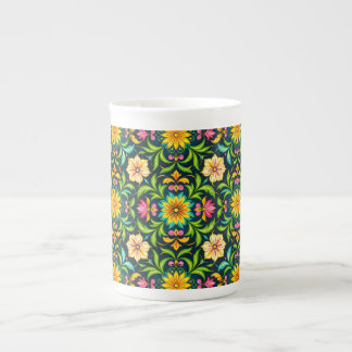 Floral Ornamental Pattern in Vibrant Colors Bone China Mug