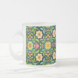 Floral Ornamental Pattern in Vibrant Colors Frosted Glass Coffee Mug