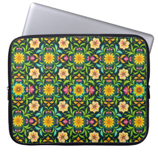 Floral Ornamental Pattern in Vibrant Colors Laptop Sleeve