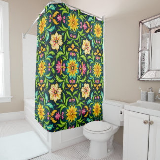 Floral Ornamental Pattern in Vibrant Colors Shower Curtain