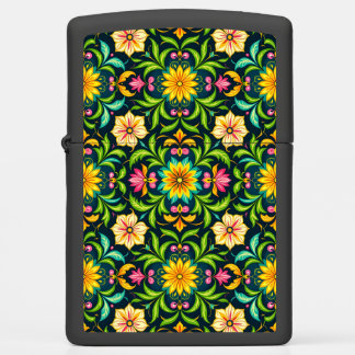 Floral Ornamental Pattern in Vibrant Colors Zippo Lighter