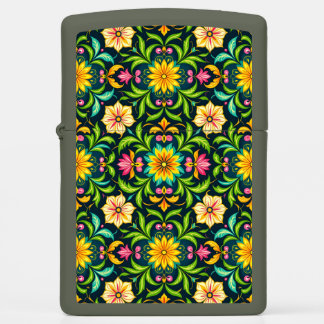 Floral Ornamental Pattern in Vibrant Colors Zippo Lighter