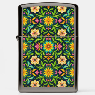 Floral Ornamental Pattern in Vibrant Colors Zippo Lighter