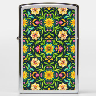 Floral Ornamental Pattern in Vibrant Colors Zippo Lighter