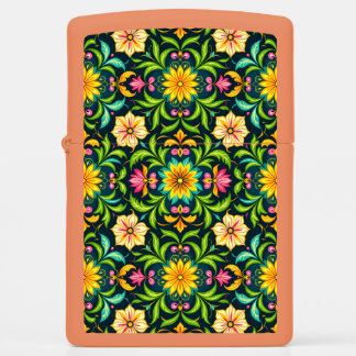 Floral Ornamental Pattern in Vibrant Colors Zippo Lighter