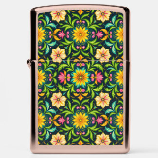 Floral Ornamental Pattern in Vibrant Colors Zippo Lighter