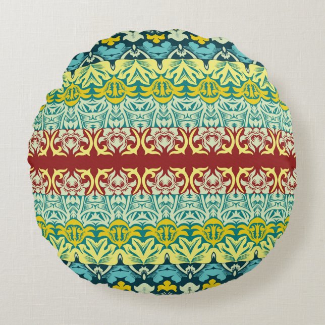 Floral ornamental seamless pattern round pillow (Front)
