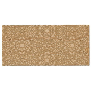 Floral ornate background wood USB flash drive