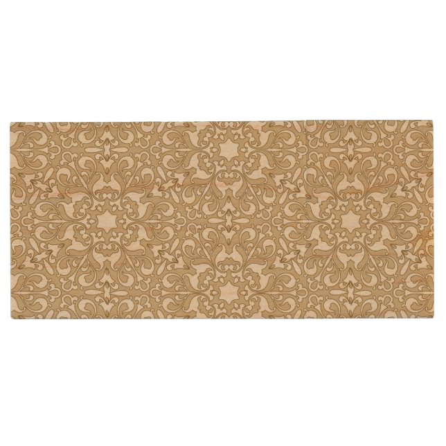 Floral ornate background wood USB flash drive (Front)