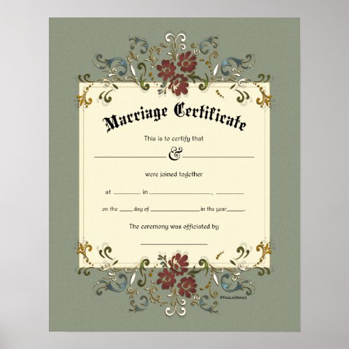 Floral Ornate Banner Frame Wedding Certificate Poster