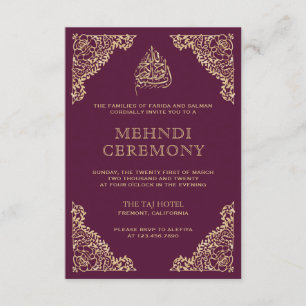 Floral Ornate Plum and Gold Islamic Muslim Mehndi Enclosure Card