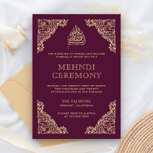 Floral Ornate Plum and Gold Islamic Muslim Mehndi Enclosure Card