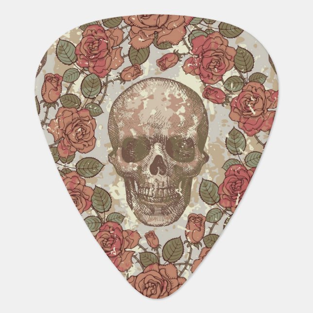Floral Ornate Skull Guitar Pick (Front)