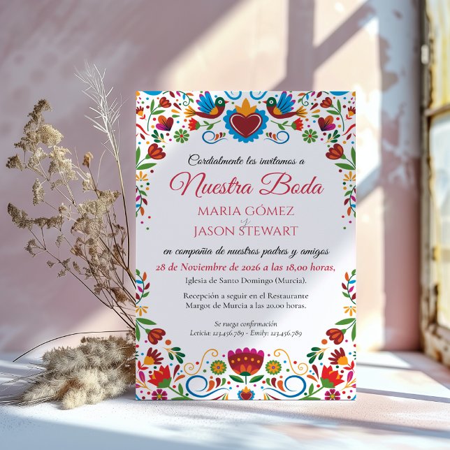 Floral Otomi Colorful Fiesta Spanish Wedding Invitation (Floral Otomi Colorful Fiesta Spanish Wedding Invitation)