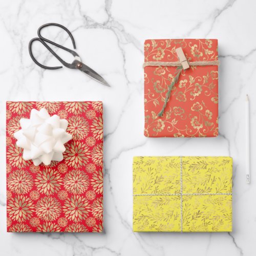 Floral outdoor nature patterns red orange yellow wrapping paper sheets