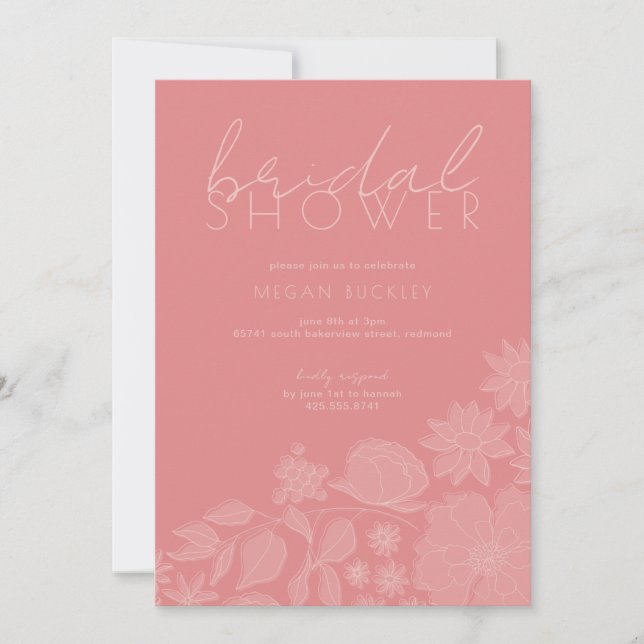 Floral Outline Bridal Shower Invitation (Front)