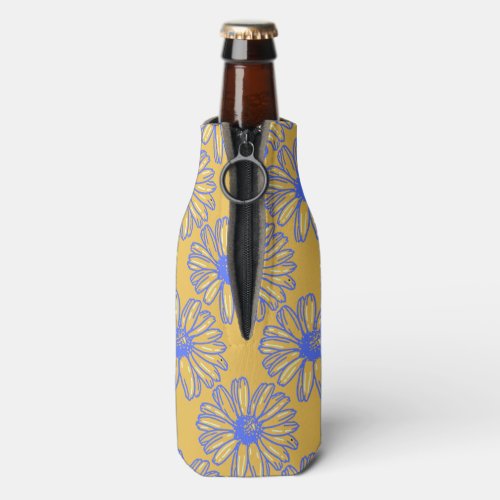 Floral outline periwinkle blue pattern bottle cooler