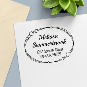Floral Oval Frame Custom Return Address Self-inking Stamp