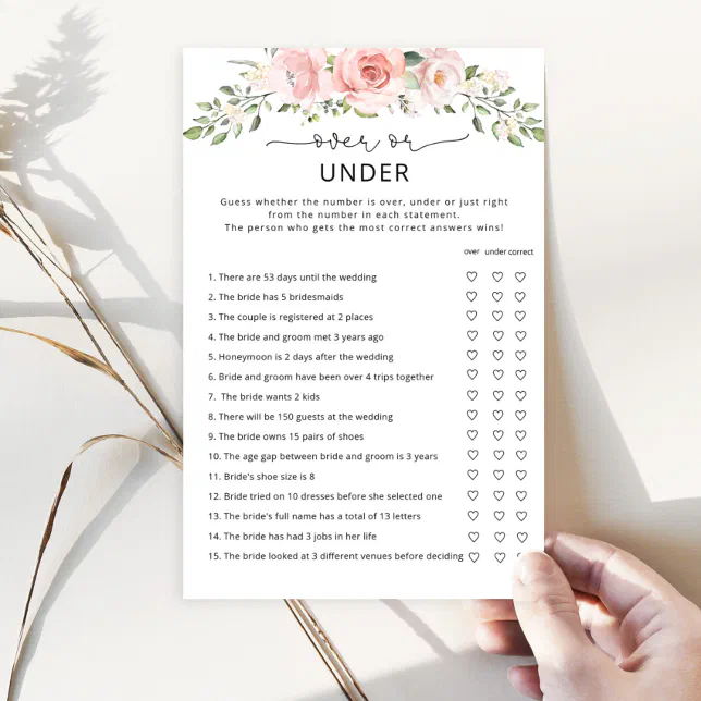 Floral over or under bridal shower game | Zazzle