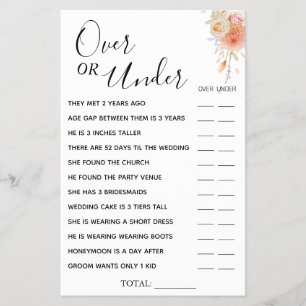 Floral Over or Under Bridal shower game card Flyer