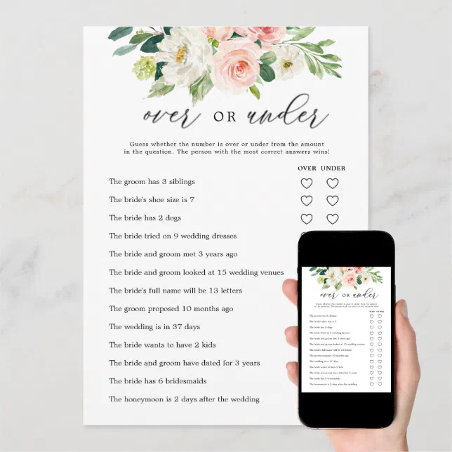 Floral Over over Under Bridal Shower Game Cards | Zazzle