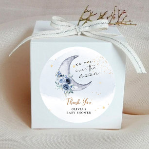 Floral Over The Moon Baby Shower Classic Round Sticker