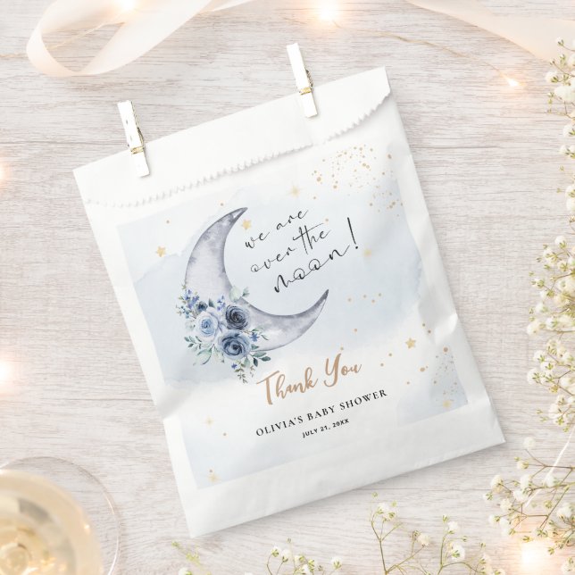 Floral Over The Moon Baby Shower Favor Bag (Clipped)