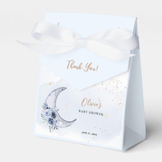 Floral Over The Moon Baby Shower Favor Boxes (Front Side)