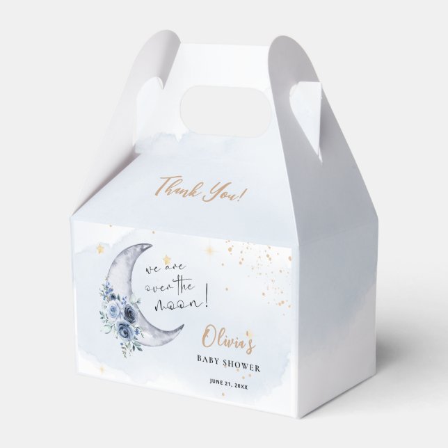 Floral Over The Moon Baby Shower Favor Boxes (Front Side)