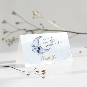 Floral Over The Moon Baby Shower Letterpress Thank You Card