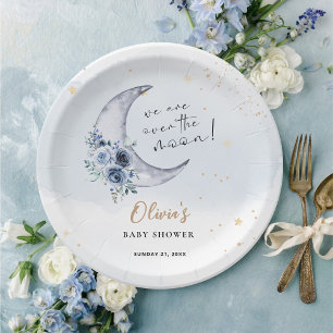 Floral Over The Moon Baby Shower Paper Plates