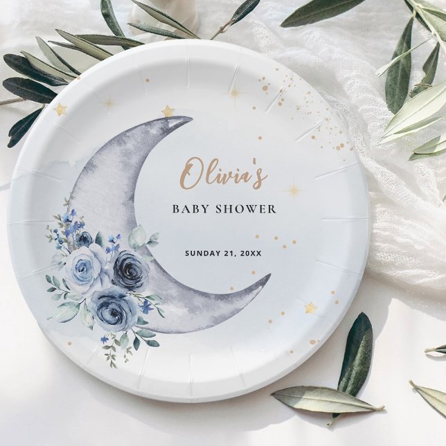 Floral Over The Moon Baby Shower Paper Plates (Creator Uploaded)