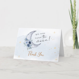 Floral Over The Moon Baby Shower Thank You Card