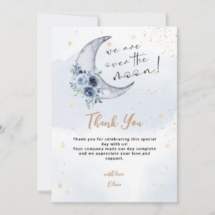 Floral Over The Moon Baby Shower Thank You Card