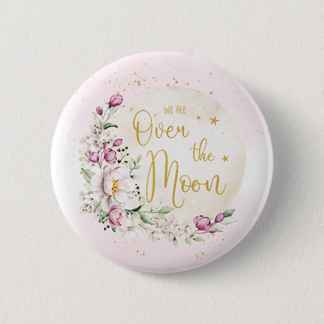 Floral Over the Moon Pink Button (Front)