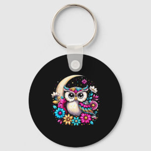 Floral Owl And Moon  Keychain