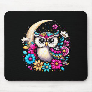 Floral Owl And Moon  Mouse Pad
