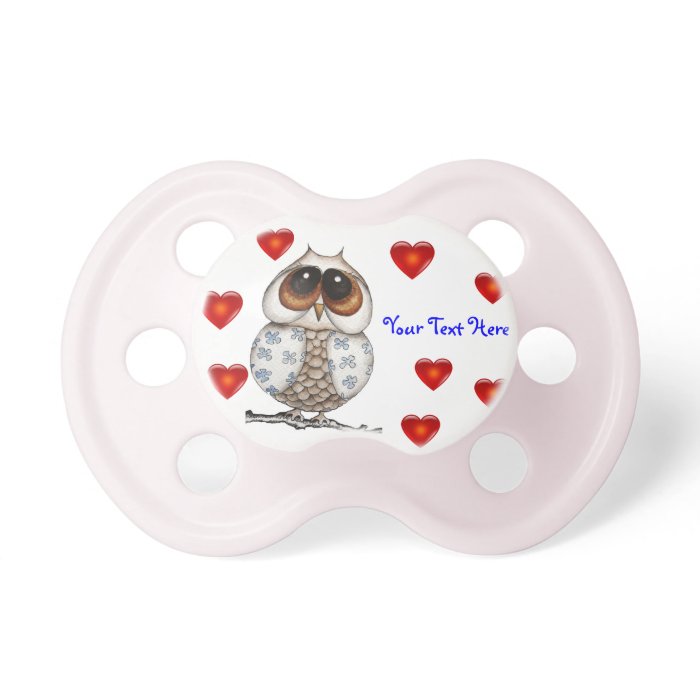 Floral Owl with Red Hearts Pacifier