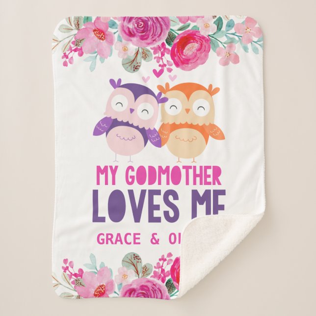 Floral Owls Baby Blanket - My Godmother Loves Me (Front)