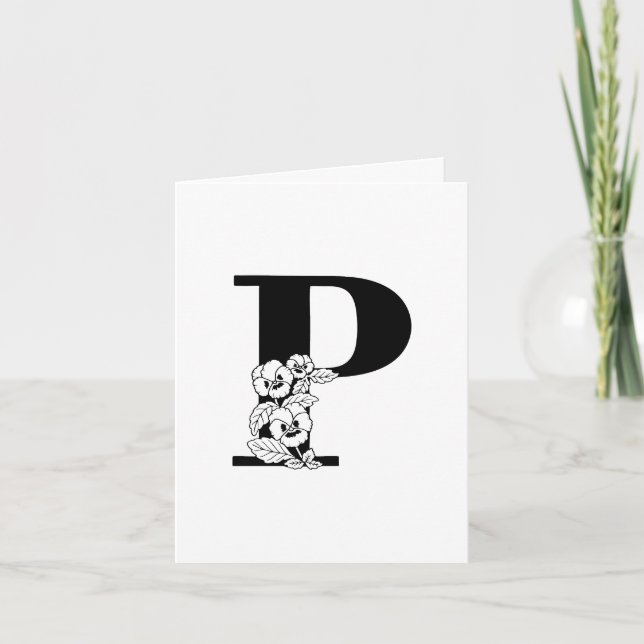 Floral P Monogram On White Note Card (Front)