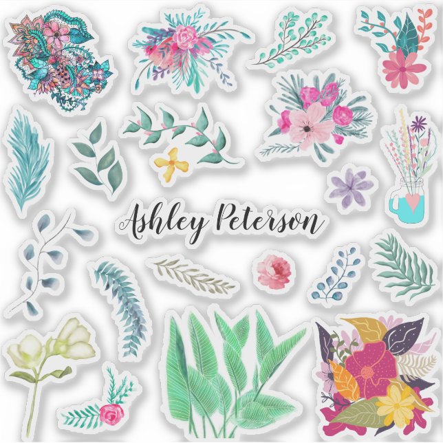 Floral Pack | Modern trendy flowers monogram Sticker (Front)