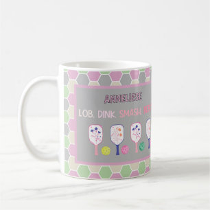Floral Paddles and Pastel Personalized Pickleball Coffee Mug