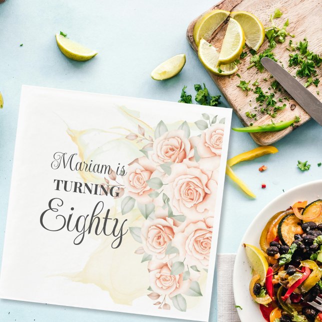 Floral Painted 80th Birthday  Napkins (Creator Uploaded)