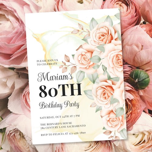 Floral Painted 80th Birthday Party Invitation