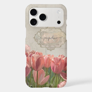 Floral Painted Coral Pink Tulips Vintage Wood iPhone 17 Pro Max Case